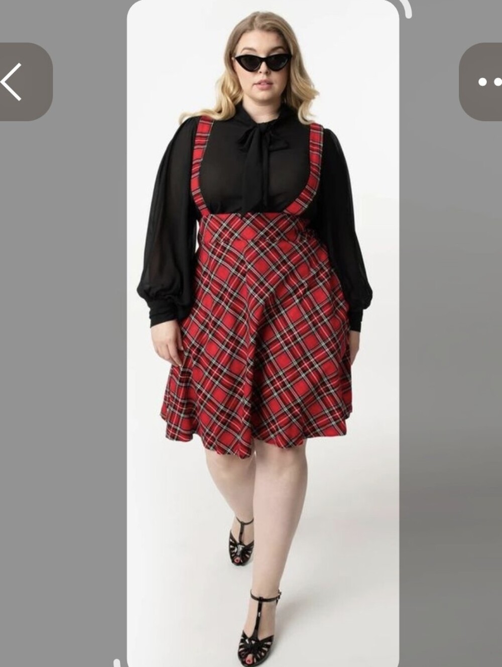 UNIQUE VINTAGE 1960's Style Red Plaid Suspenders Ruth Flare Skirt - Picture 5 of 14